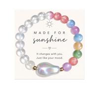 Embtrem Paerl Sherll Charm UV Reactive Color Changing Beaded Bracelet for Women, Rainbow Summer Charm Bracelet with Starfish Shell Pearl, Stretchy Beach Vacation Jewelry Gift for Friends Sisters, L