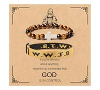 Embtrem Tiger Eye bracelet Men Wwjd Bracelets What Would Jesus Do Bracelets for Women Men Cross Jesus Christian Bracelets Inspirational Vintage Jewelry Gifts for Birthday, L, no gemstone