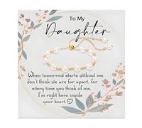 Embtrem To My Daughter Gifts from Mom Dad Gold Beaded Pearl Bracelets for Women Birthday Jewelry Gifts for Daughter from Parents, L, Copper, no gemstone