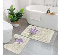 EMCLKS 2 Pieces Bath Mat Set,Machine Washable & Non Slip Bath Mats for Bathroom Set,Soft Superfine fiber Bathroom Rugs Mat,The lavender elegant card.Label with lavender flowers.
