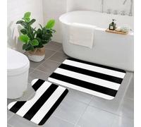 EMCLKS 2 Pieces Bath Mat Set,Machine Washable & Non Slip Bath Mats for Bathroom Set,Soft Superfine fiber Bathroom Rugs Mat,black and white lines