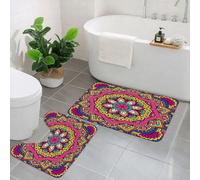 EMCLKS 2 Pieces Bath Mat Set,Machine Washable & Non Slip Bath Mats for Bathroom Set,Soft Superfine fiber Bathroom Rugs Mat,Mandala Ethnic Mandala, Geometric psychedelic round