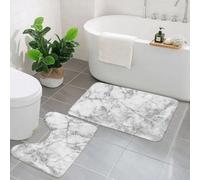 EMCLKS 2 Pieces Bath Mat Set,Machine Washable & Non Slip Bath Mats for Bathroom Set,Soft Superfine fiber Bathroom Rugs Mat,Closeup surface marble wall texture background in black and white tone