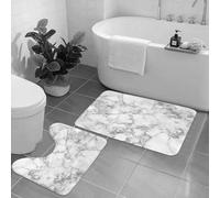 EMCLKS 2 Pieces Bath Mat Set,Machine Washable & Non Slip Bath Mats for Bathroom Set,Soft Superfine fiber Bathroom Rugs Mat,Marble,Fractured Lines Stained Grunge Surface Effects Ceramic Style Back