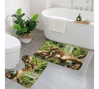 EMCLKS 2 Pieces Bath Mat Set,Machine Washable & Non Slip Bath Mats for Bathroom Set,Soft Superfine fiber Bathroom Rugs Mat,Leopard Jaguar cat on Tree Trunk