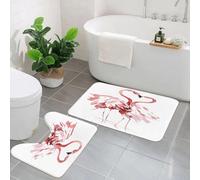 EMCLKS 2 Pieces Bath Mat Set,Machine Washable & Non Slip Bath Mats for Bathroom Set,Soft Superfine fiber Bathroom Rugs Mat,Flamingo couple love