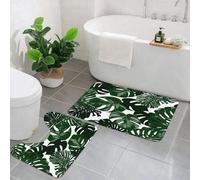 EMCLKS 2 Pieces Bath Mat Set,Machine Washable & Non Slip Bath Mats for Bathroom Set,Soft Superfine fiber Bathroom Rugs Mat,Hand -painted plant green leaves