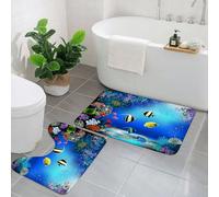 EMCLKS 2 Pieces Bath Mat Set,Machine Washable & Non Slip Bath Mats for Bathroom Set,Soft Superfine fiber Bathroom Rugs Mat,Underwater, tropical marine life with colorful fishc