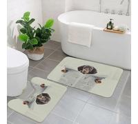 EMCLKS 2 Pieces Bath Mat Set,Machine Washable & Non Slip Bath Mats for Bathroom Set,Soft Superfine fiber Bathroom Rugs Mat,dachshund sausage dog reading a newspaper magazine in bedroom in bed