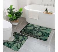 EMCLKS 2 Pieces Bath Mat Set,Machine Washable & Non Slip Bath Mats for Bathroom Set,Soft Superfine fiber Bathroom Rugs Mat,Watercolor with octopus.