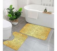 EMCLKS 2 Pieces Bath Mat Set,Machine Washable & Non Slip Bath Mats for Bathroom Set,Soft Superfine fiber Bathroom Rugs Mat,Gold mandala, flourish pattern with the theme of Pai Botanical Garden1