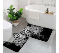 EMCLKS 2 Pieces Bath Mat Set,Machine Washable & Non Slip Bath Mats for Bathroom Set,Soft Superfine fiber Bathroom Rugs Mat,Leopard portrait (2)