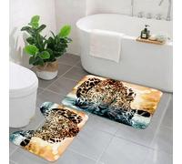 EMCLKS 2 Pieces Bath Mat Set,Machine Washable & Non Slip Bath Mats for Bathroom Set,Soft Superfine fiber Bathroom Rugs Mat,leopard (3)