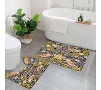 EMCLKS 2 Pieces Bath Mat Set,Machine Washable & Non Slip Bath Mats for Bathroom Set,Soft Superfine fiber Bathroom Rugs Mat,William Morris's famous Strawberry Thief pattern (1883).