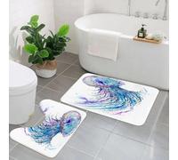 EMCLKS 2 Pieces Bath Mat Set,Machine Washable & Non Slip Bath Mats for Bathroom Set,Soft Superfine fiber Bathroom Rugs Mat,Medusa, Aqua Colors Art Ocean Animal Print Sketch