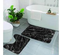 EMCLKS 2 Pieces Bath Mat Set,Machine Washable & Non Slip Bath Mats for Bathroom Set,Soft Superfine fiber Bathroom Rugs Mat,Black Marble Luxury Decoration Pattern