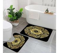 EMCLKS 2 Pieces Bath Mat Set,Machine Washable & Non Slip Bath Mats for Bathroom Set,Soft Superfine fiber Bathroom Rugs Mat,Gold metallic floral star arabesque design element. Isolated decorative hand