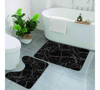 EMCLKS 2 Pieces Bath Mat Set,Machine Washable & Non Slip Bath Mats for Bathroom Set,Soft Superfine fiber Bathroom Rugs Mat,black distressed background cracked marble stone wall texture seamless backg