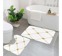 EMCLKS 2 Pieces Bath Mat Set,Machine Washable & Non Slip Bath Mats for Bathroom Set,Soft Superfine fiber Bathroom Rugs Mat,Gold glitter and white template. Golden ornament.