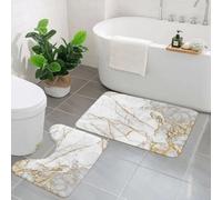 EMCLKS 2 Pieces Bath Mat Set,Machine Washable & Non Slip Bath Mats for Bathroom Set,Soft Superfine fiber Bathroom Rugs Mat,White gold marble texture pattern background with high resolution