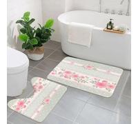 EMCLKS 2 Pieces Bath Mat Set,Machine Washable & Non Slip Bath Mats for Bathroom Set,Soft Superfine fiber Bathroom Rugs Mat,dot pattern with lace bows and pink roses. Shabby chic style.
