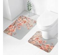 EMCLKS 2 Pieces Bath Mat Set,Machine Washable & Non Slip Bath Mats for Bathroom Set,Soft Superfine fiber Bathroom Rugs Mat,Peach, Cherry blossom, Japanese landscape Sakura Nat