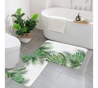 EMCLKS 2 Pieces Bath Mat Set,Machine Washable & Non Slip Bath Mats for Bathroom Set,Soft Superfine fiber Bathroom Rugs Mat,Tropical palm leaves monstera leaf vector floral summer background. Botanica