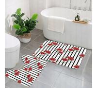 EMCLKS 2 Pieces Bath Mat Set,Machine Washable & Non Slip Bath Mats for Bathroom Set,Soft Superfine fiber Bathroom Rugs Mat,watercolor pattern of rose red and black vertical stripes trendy Background