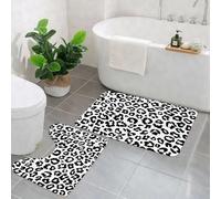 EMCLKS 2 Pieces Bath Mat Set,Machine Washable & Non Slip Bath Mats for Bathroom Set,Soft Superfine fiber Bathroom Rugs Mat,leopard pattern texture repeating seamless monochrome black white snow cheet
