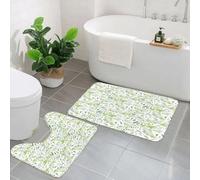 EMCLKS 2 Pieces Bath Mat Set,Machine Washable & Non Slip Bath Mats for Bathroom Set,Soft Superfine fiber Bathroom Rugs Mat,Green leaf, watercolor olive branch mediterra