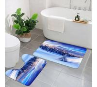 EMCLKS 2 Pieces Bath Mat Set,Machine Washable & Non Slip Bath Mats for Bathroom Set,Soft Superfine fiber Bathroom Rugs Mat,Winter onions, surreal winter landscape with high mountain peaks and snow,