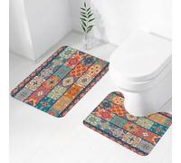 EMCLKS 2 Pieces Bath Mat Set,Machine Washable & Non Slip Bath Mats for Bathroom Set,Soft Superfine fiber Bathroom Rugs Mat,Seamless pattern with portuguese tiles in talavera style. Azulejo moroccan m