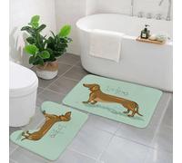EMCLKS 2 Pieces Bath Mat Set,Machine Washable & Non Slip Bath Mats for Bathroom Set,Soft Superfine fiber Bathroom Rugs Mat,Illustration with isolated Dachshund dog