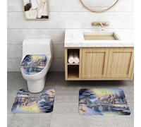 EMCLKS 3 Pieces Bath Mat Set,Machine Washable & Non Slip Bath Mats for Bathroom Set,Soft Superfine fiber Bathroom Rugs Mat,Christmas Bridge