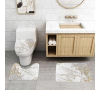 EMCLKS 3 Pieces Bath Mat Set,Machine Washable & Non Slip Bath Mats for Bathroom Set,Soft Superfine fiber Bathroom Rugs Mat,White gold marble texture pattern background with high resolution