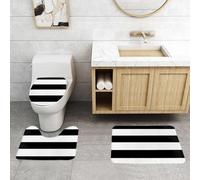 EMCLKS 3 Pieces Bath Mat Set,Machine Washable & Non Slip Bath Mats for Bathroom Set,Soft Superfine fiber Bathroom Rugs Mat,black and white lines