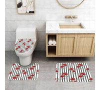 EMCLKS 3 Pieces Bath Mat Set,Machine Washable & Non Slip Bath Mats for Bathroom Set,Soft Superfine fiber Bathroom Rugs Mat,watercolor pattern of rose red and black vertical stripes trendy Background