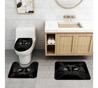 EMCLKS 3 Pieces Bath Mat Set,Machine Washable & Non Slip Bath Mats for Bathroom Set,Soft Superfine fiber Bathroom Rugs Mat,Black cat
