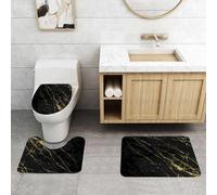 EMCLKS 3 Pieces Bath Mat Set,Machine Washable & Non Slip Bath Mats for Bathroom Set,Soft Superfine fiber Bathroom Rugs Mat,Black and Gold Marble Design Artwork Oil