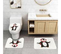 EMCLKS 3 Pieces Bath Mat Set,Machine Washable & Non Slip Bath Mats for Bathroom Set,Soft Superfine fiber Bathroom Rugs Mat,Christmas penguin vector character cartoon cute bird celebrate Xmas playfull