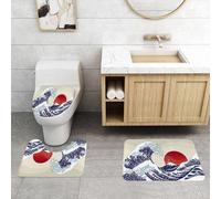 EMCLKS 3 Pieces Bath Mat Set,Machine Washable & Non Slip Bath Mats for Bathroom Set,Soft Superfine fiber Bathroom Rugs Mat,An ancient great Japanese wave