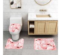 EMCLKS 3 Pieces Bath Mat Set,Machine Washable & Non Slip Bath Mats for Bathroom Set,Soft Superfine fiber Bathroom Rugs Mat,Beautiful seamless background with pink flowers.