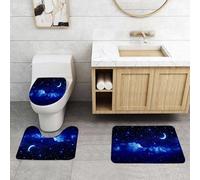 EMCLKS 3 Pieces Bath Mat Set,Machine Washable & Non Slip Bath Mats for Bathroom Set,Soft Superfine fiber Bathroom Rugs Mat,blue dark sky shining moon