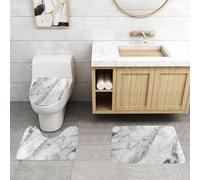 EMCLKS 3 Pieces Bath Mat Set,Machine Washable & Non Slip Bath Mats for Bathroom Set,Soft Superfine fiber Bathroom Rugs Mat,Marble,Granite Surface Motif with Sketch Nature Effect an