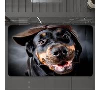 EMCLKS Bath Mat 60x90 cm,Extra Soft Absorbent Microfiber,Non-Slip Washable Rugs for Shower Floor,Animals, black and tan Rottweiler dog wearing brown hats, exuding a fun atm,Bathmat Accessories Decor