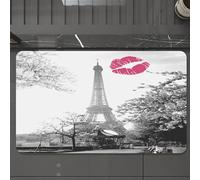 EMCLKS Bath Mat 60x90 cm,Extra Soft Absorbent Microfiber,Non-Slip Washable Rugs for Shower Floor,Eiffel Tower Paris monochrome and French kiss romance art prints,Bathmat Accessories Decor