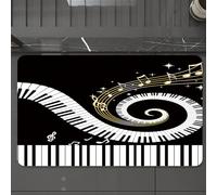 EMCLKS Bath Mat 60x90 cm,Extra Soft Absorbent Microfiber,Non-Slip Washable Rugs for Shower Floor,Enchanting design of musical design, curved piano and shiny golden notes,Bathmat Accessories Decor