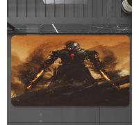 EMCLKS Bath Mat 60x90 cm,Extra Soft Absorbent Microfiber,Non-Slip Washable Rugs for Shower Floor,Fantasy World, Terminator Robot Warrior at War Fire Épée A,Bathmat Accessories Decor