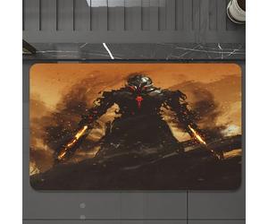 EMCLKS Bath Mat 60x90 cm,Extra Soft Absorbent Microfiber,Non-Slip Washable Rugs for Shower Floor,Fantasy World, Terminator Robot Warrior at War Fire Épée A,Bathmat Accessories Decor