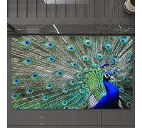 EMCLKS Bath Mat 60x90 cm,Extra Soft Absorbent Microfiber,Non-Slip Washable Rugs for Shower Floor,Male peacock displays the beautiful colors of its green feathers and defeat,Bathmat Accessories Decor